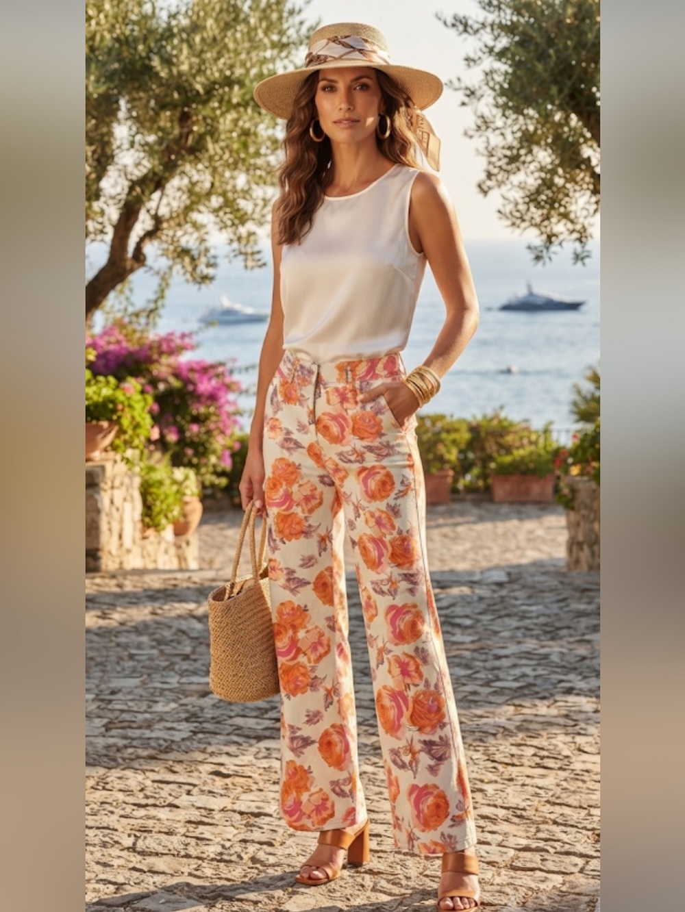 New ST. JOHN  Wallpaper Floral-Printed Twill Pants size 6 . Red tag removable.